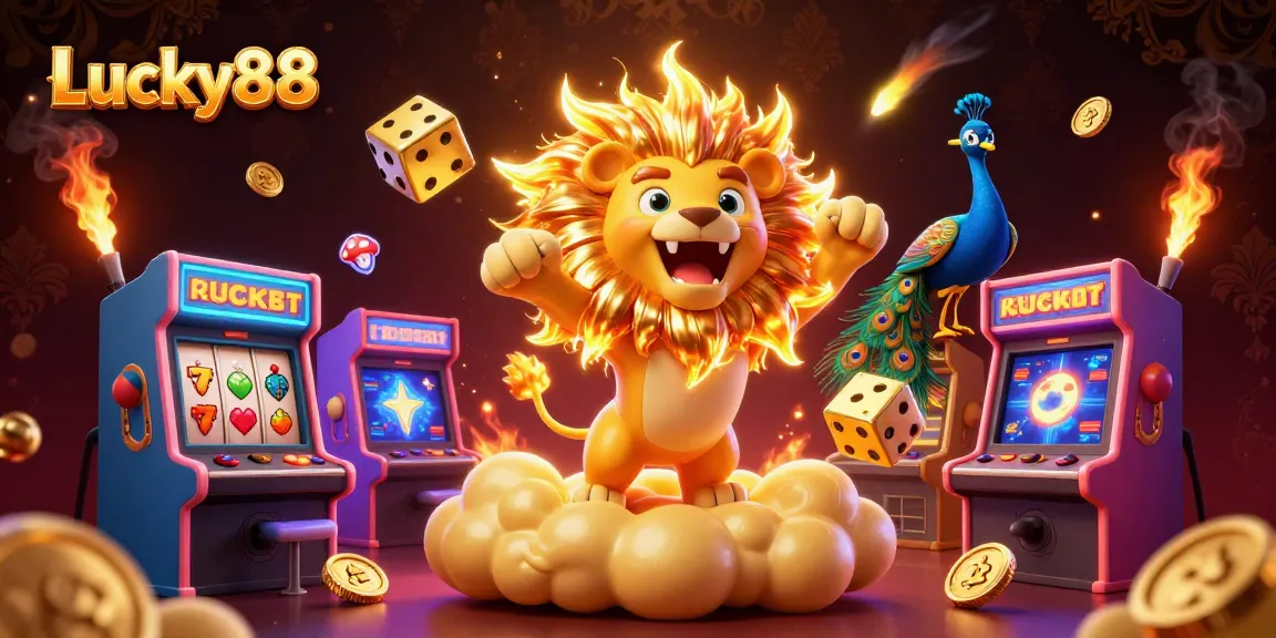 Experience the thrill of Lucky88 with vibrant 3D characters and casino elements in a dynamic scene.