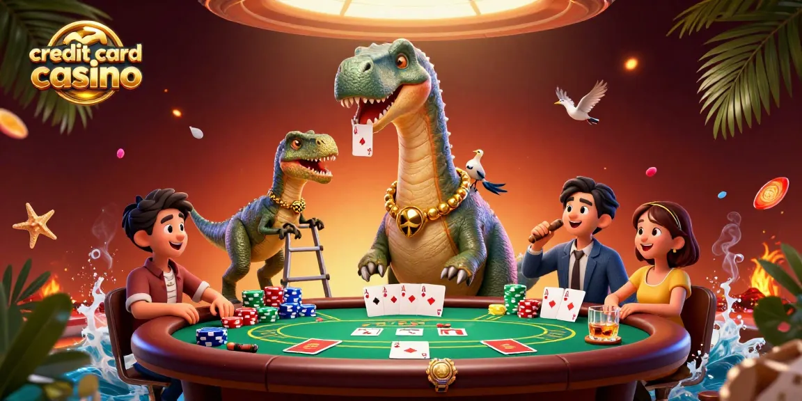Experience the dynamic world of credit card casino gaming with brontosaurus and clever raptor at play.