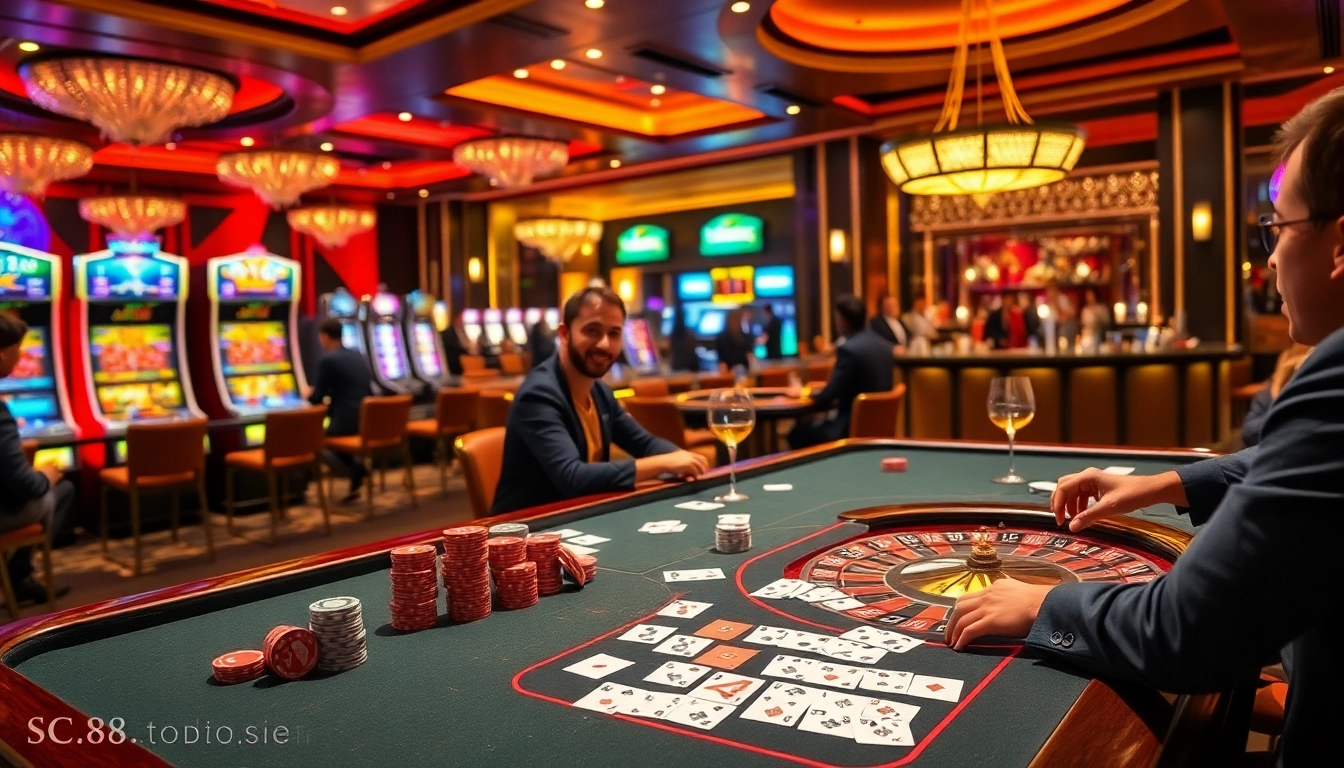Experience the thrill of gaming at SC88.today with vibrant casino tables and excited players.