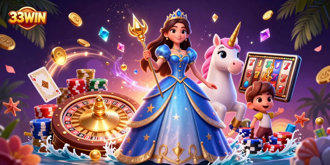 Engage in thrilling gameplay with 33WIN, featuring dynamic casino elements and vibrant characters.