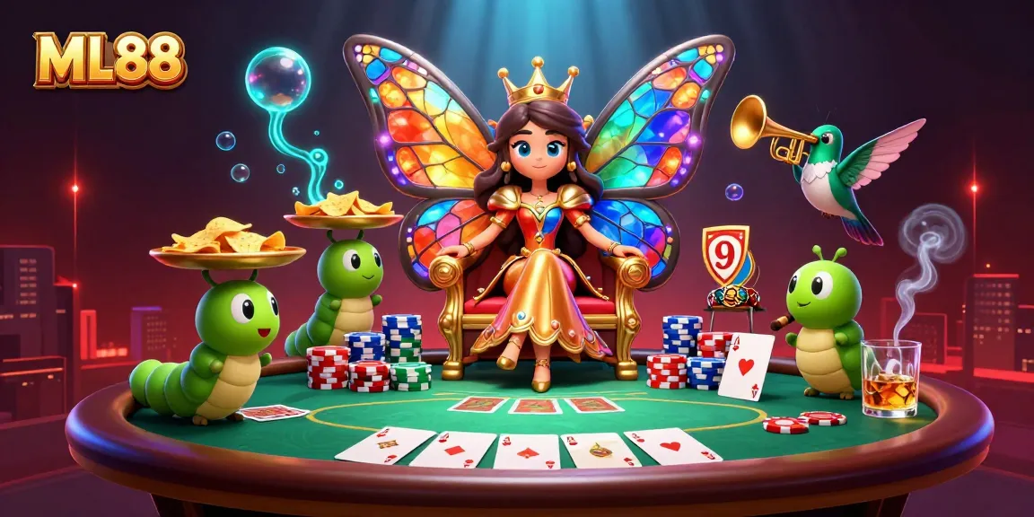 Experience thrilling gameplay at ML88 with a vibrant butterfly queen and dynamic poker scene.