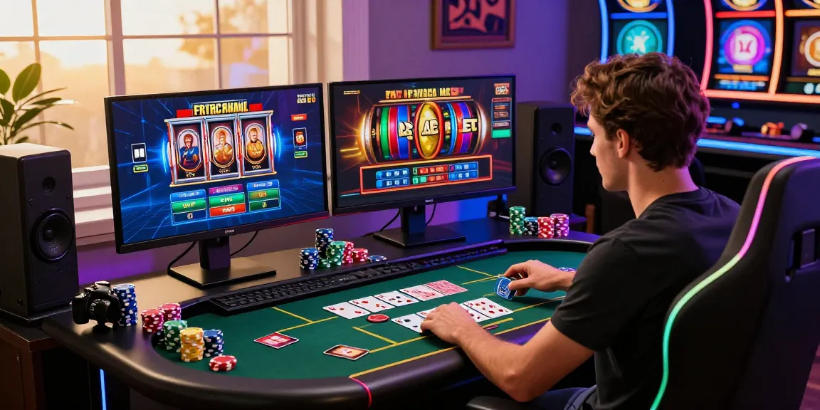 Exciting credit card casino gaming scene at being-there.org.uk, showcasing player engagement with vibrant games and modern setup.