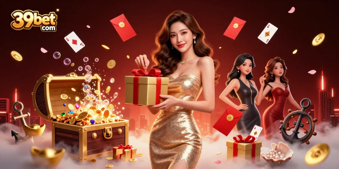 Experience excitement at 39bet com with a festive Lunar New Year casino scene filled with golden winnings and festive elements.