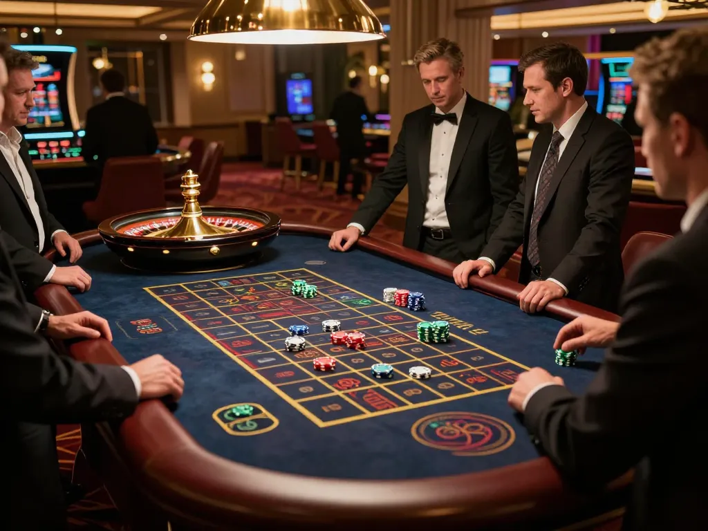 Engaging gameplay at 68win's roulette table, showcasing players and croupiers in action.