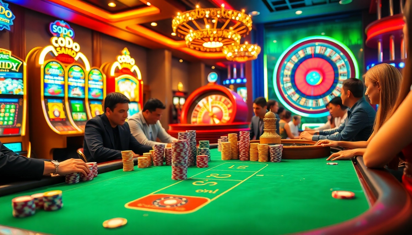 Experience the excitement of gambling at SODO Casino with lively poker games and vibrant slot machines.