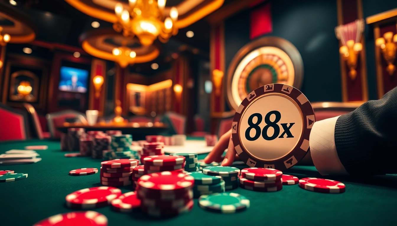 Engaging scene of players at a poker table with 88xx chips, highlighting the excitement of casino gaming.