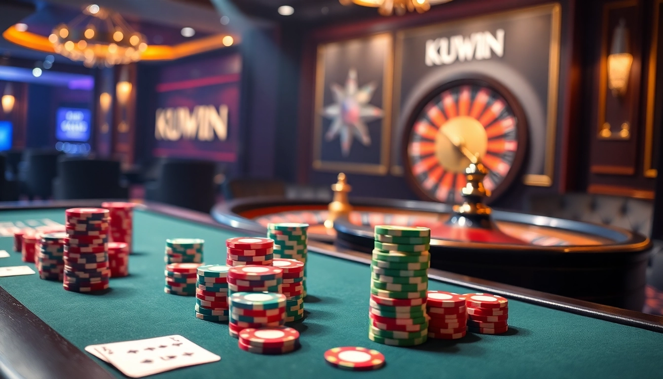 Kuwin casino excitement with elegant poker table and vibrant chips.