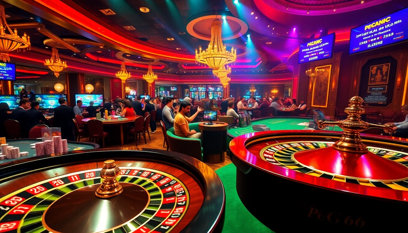Exciting gameplay at PG66 casino with vibrant tables, chips, and gaming interfaces.