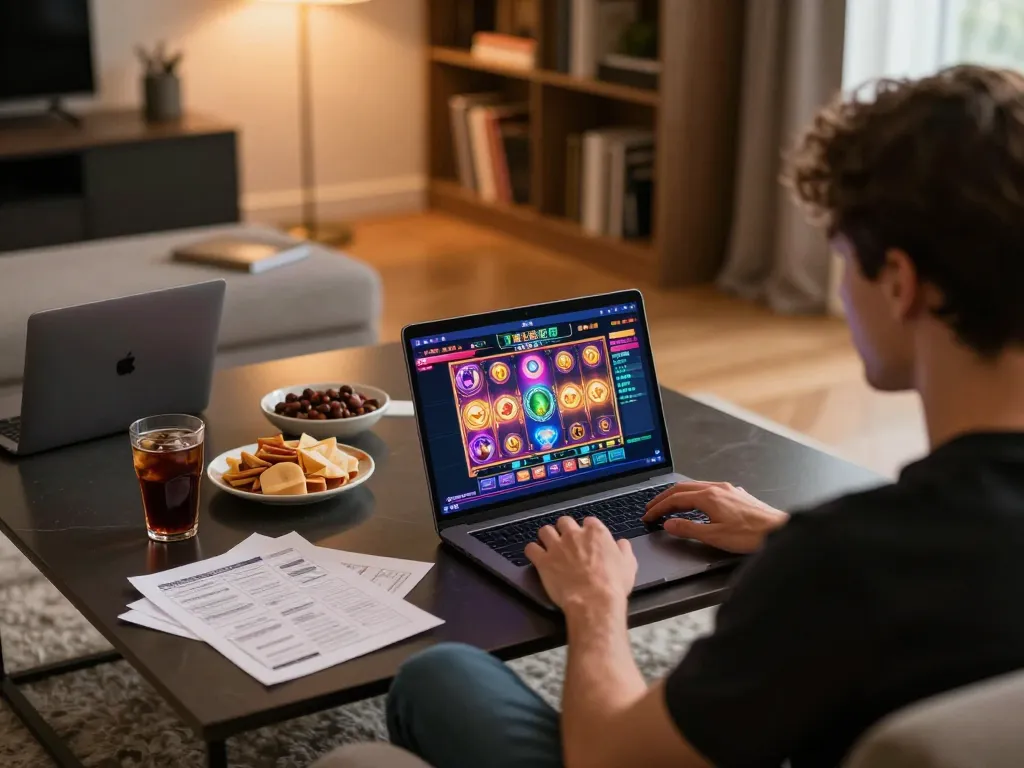 Player experiencing an immersive online slot game at king88 from a cozy home environment