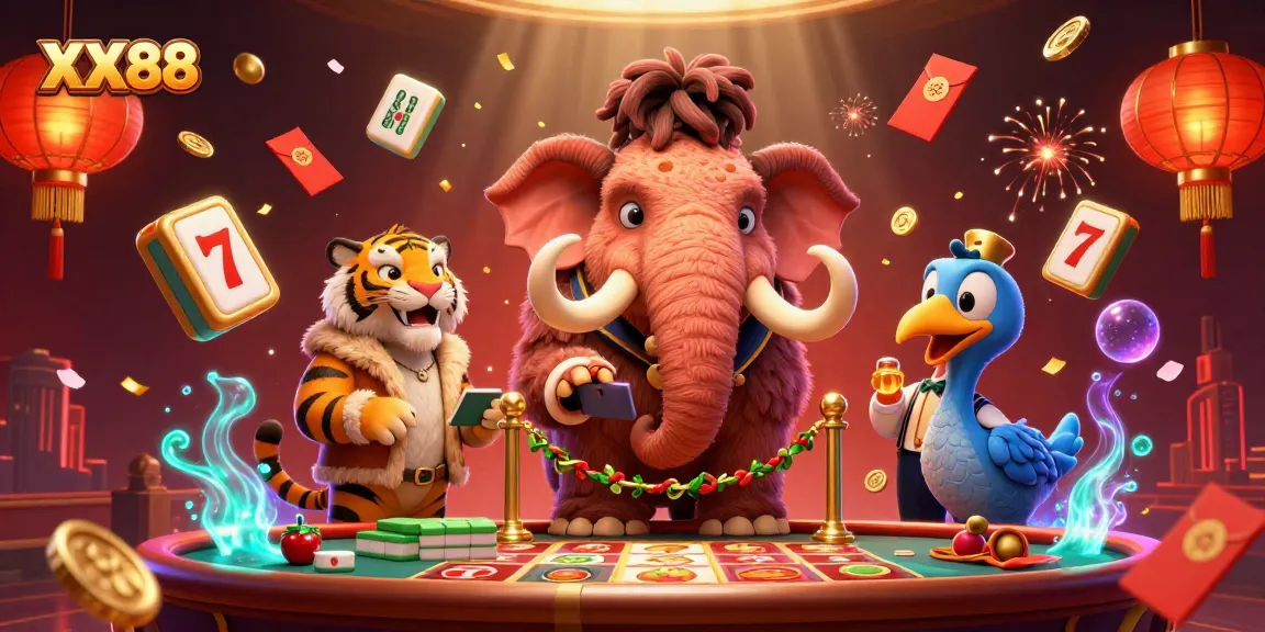 Experience the thrill of XX88 with a vibrant 3D casino scene featuring a mammoth bouncer and VIPs.
