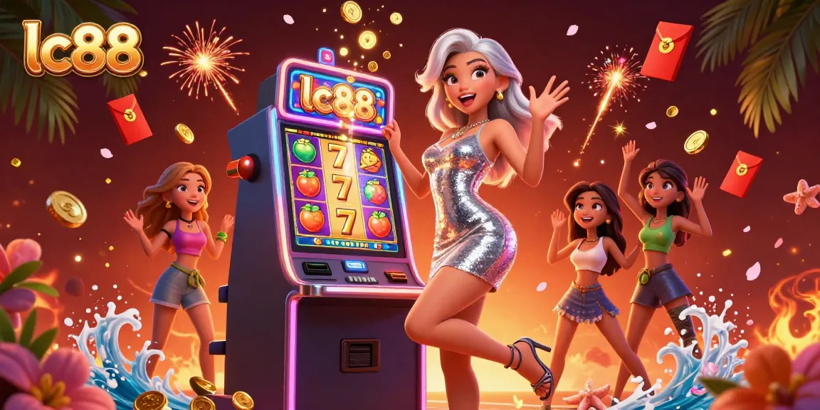 Experience the excitement of lc88 with a stunning jackpot celebration featuring vibrant casino elements and lucky charms.