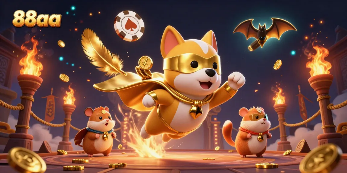 88aa showcases a thrilling scene of a superhero dog and hamster amid a dynamic casino adventure.