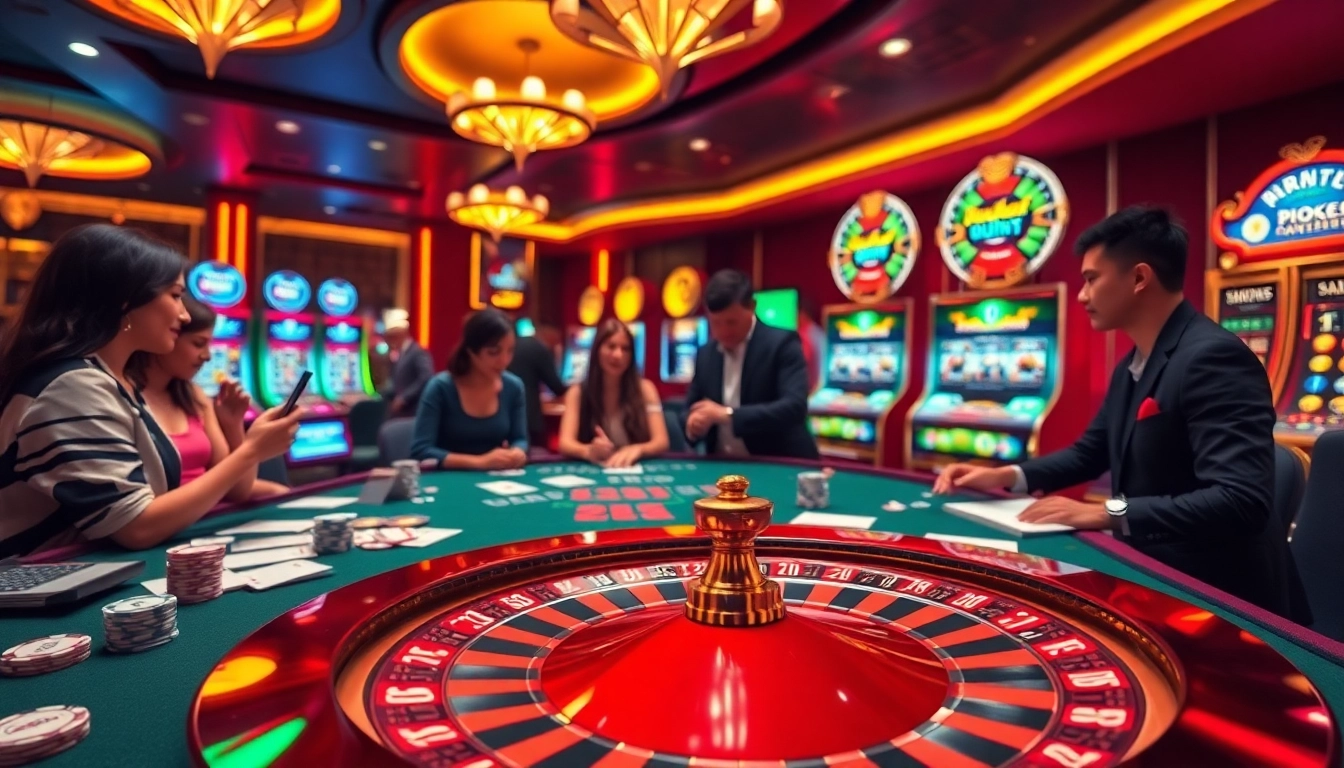 Players enjoying an exciting casino experience at https://g28.tech/ with poker chips and roulette.