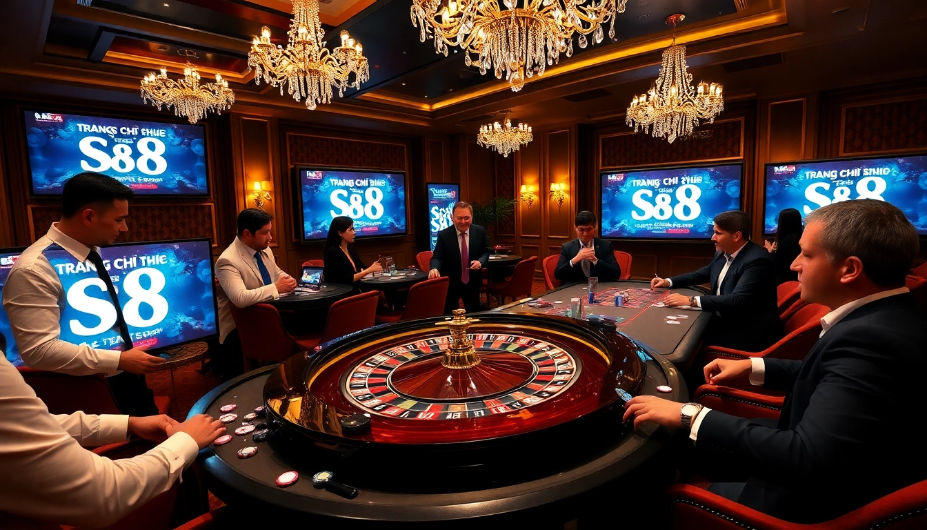 Exciting casino scene featuring players at the trang chủ s8 roulette table, showcasing high-stakes gaming action.