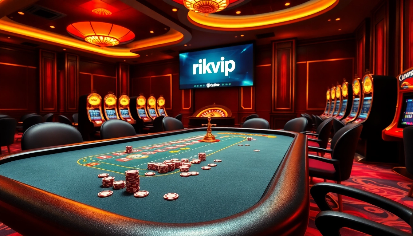 Players enjoying a luxurious game of blackjack at rikvip, surrounded by vibrant casino elements.