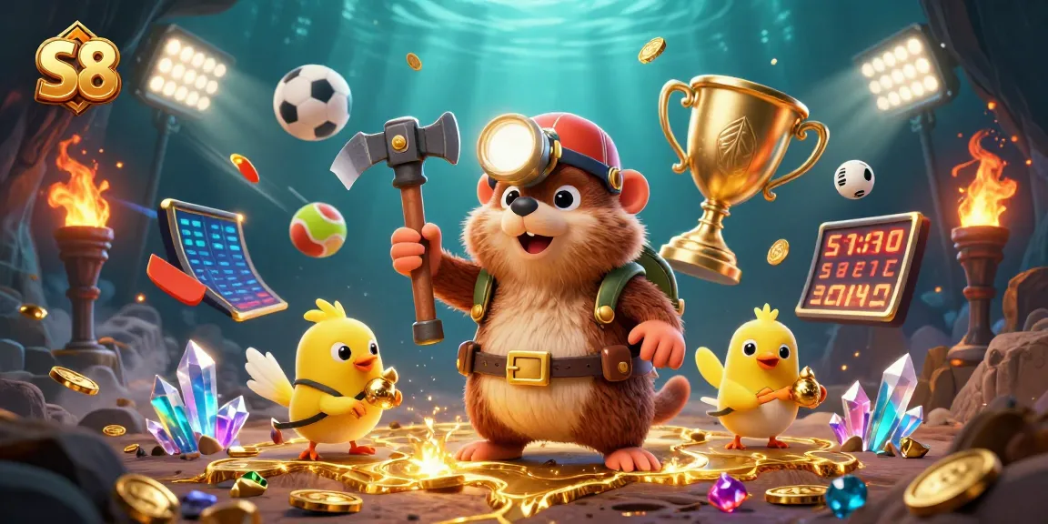 Engage in thrilling S8 gaming with treasure hunter mole and canary amid sports excitement.