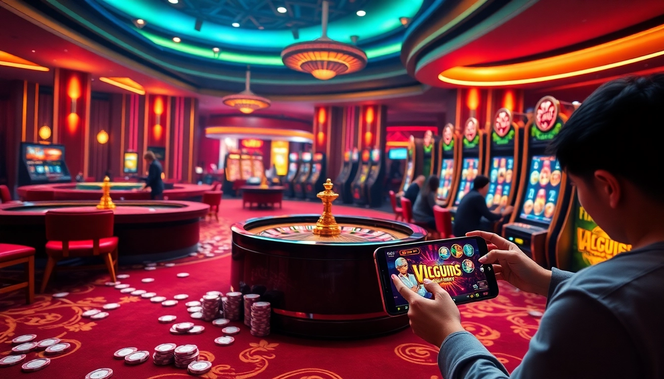 Exciting gaming scene illustrating V7SB's luxurious online casino experience with players engaged in action.