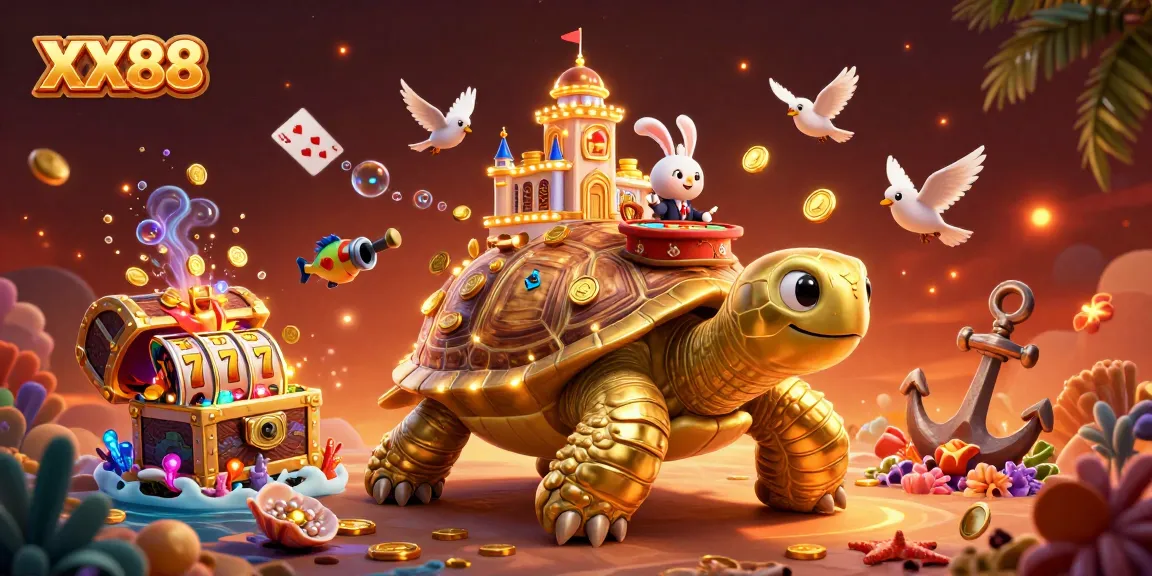Experience winning strategies at XX88 with a gold tortoise casino scene packed with exciting game elements.