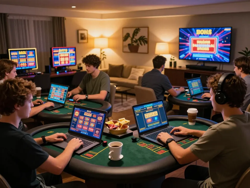 Players enjoying online slots and live games at home through Me99's casino platform