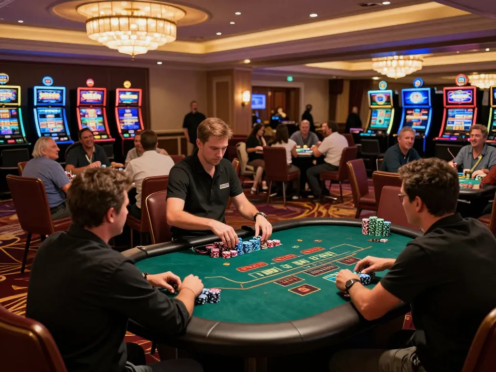 Sunwin players engaged at a lively blackjack table in an upscale casino, showcasing strategic gameplay.