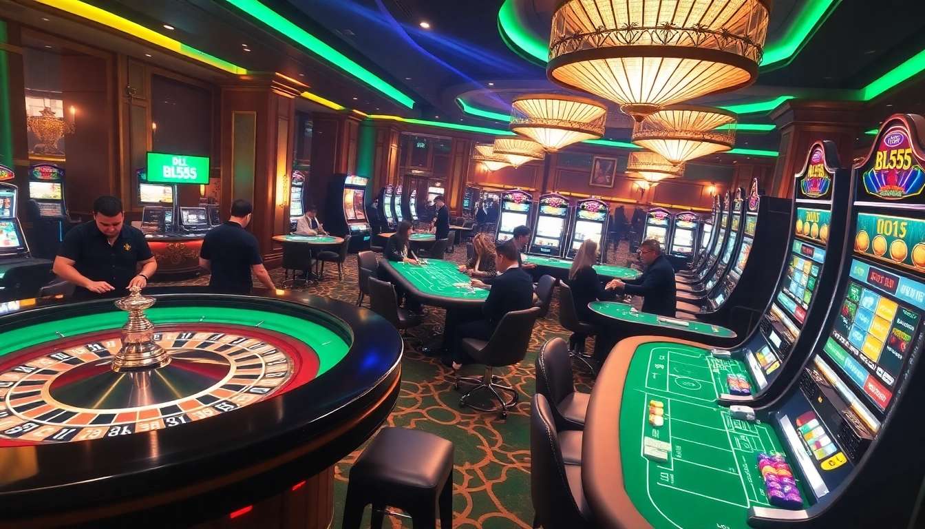 Players engaging in thrilling roulette and card games at BL555 casino, embodying excitement and luxury.