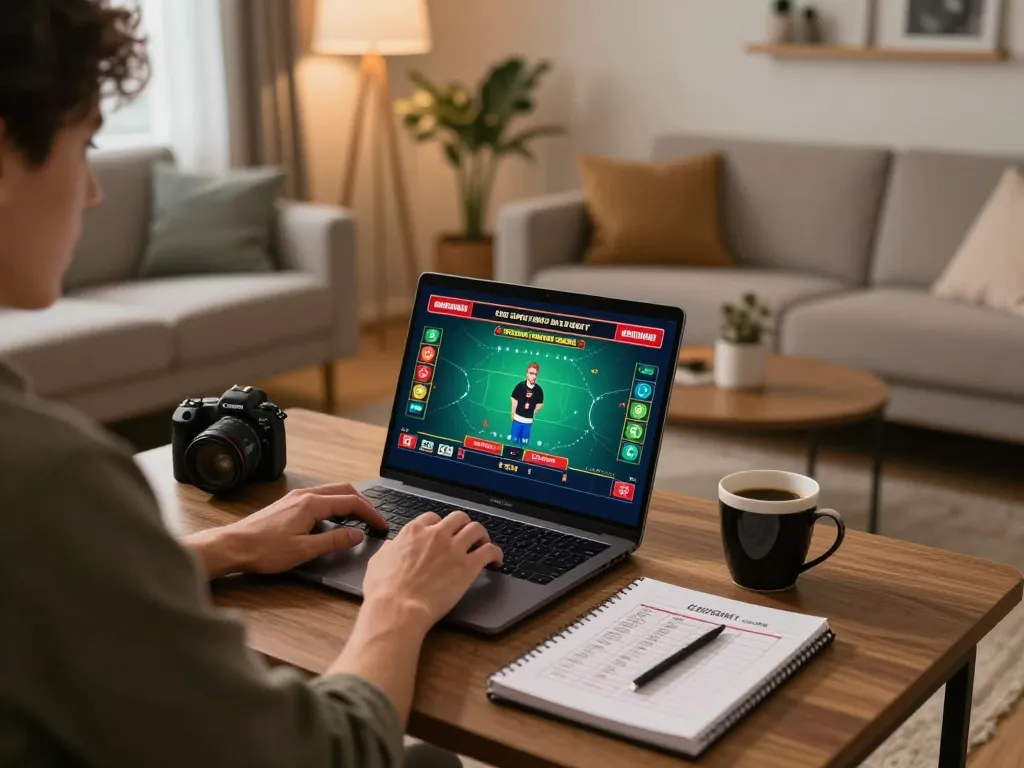 Player enjoying BET168's live dealer games on a laptop, showcasing a cozy at-home gambling experience