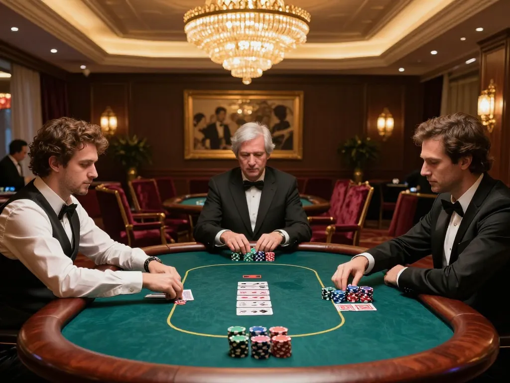 NHÀ CÁI TT88 showcases elite players in a VIP poker room, highlighting high-stakes excitement.