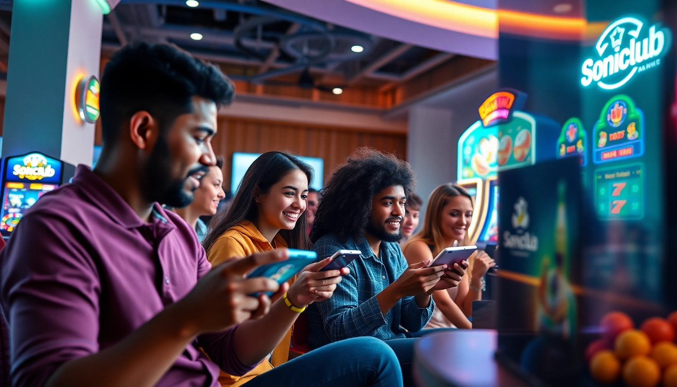 Sonclub app showcases lively gaming community with players engaged in thrilling online action.