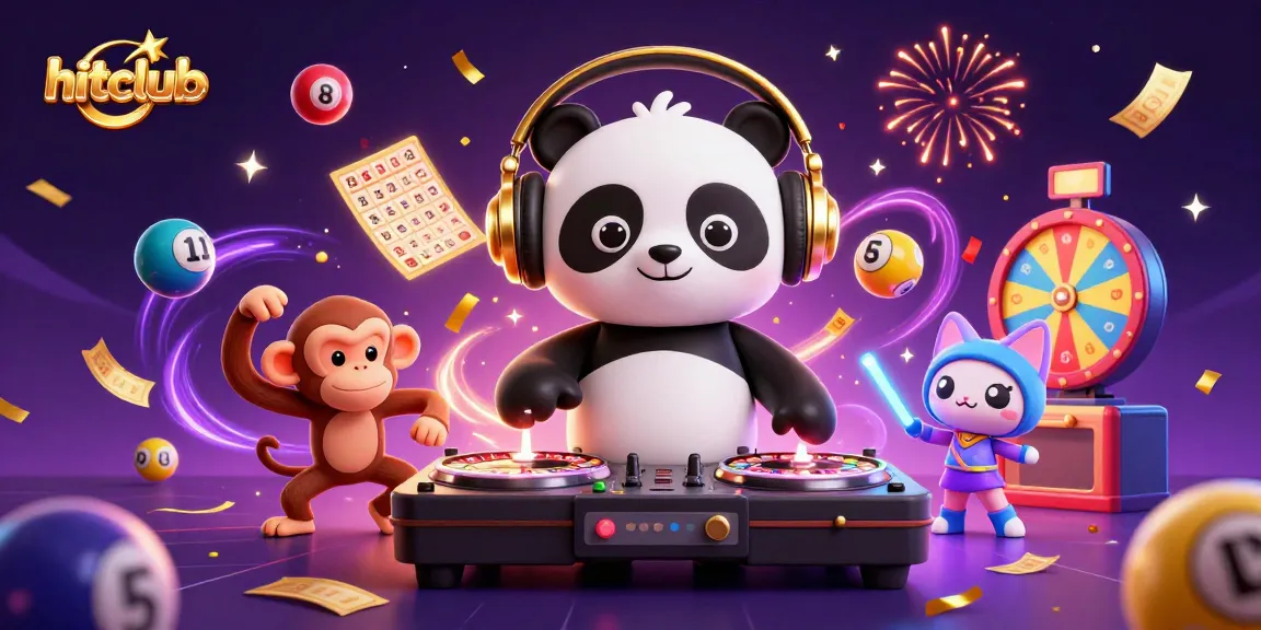 Experience hitclub's vibrant casino games with a DJ panda and dynamic characters at a lively event.