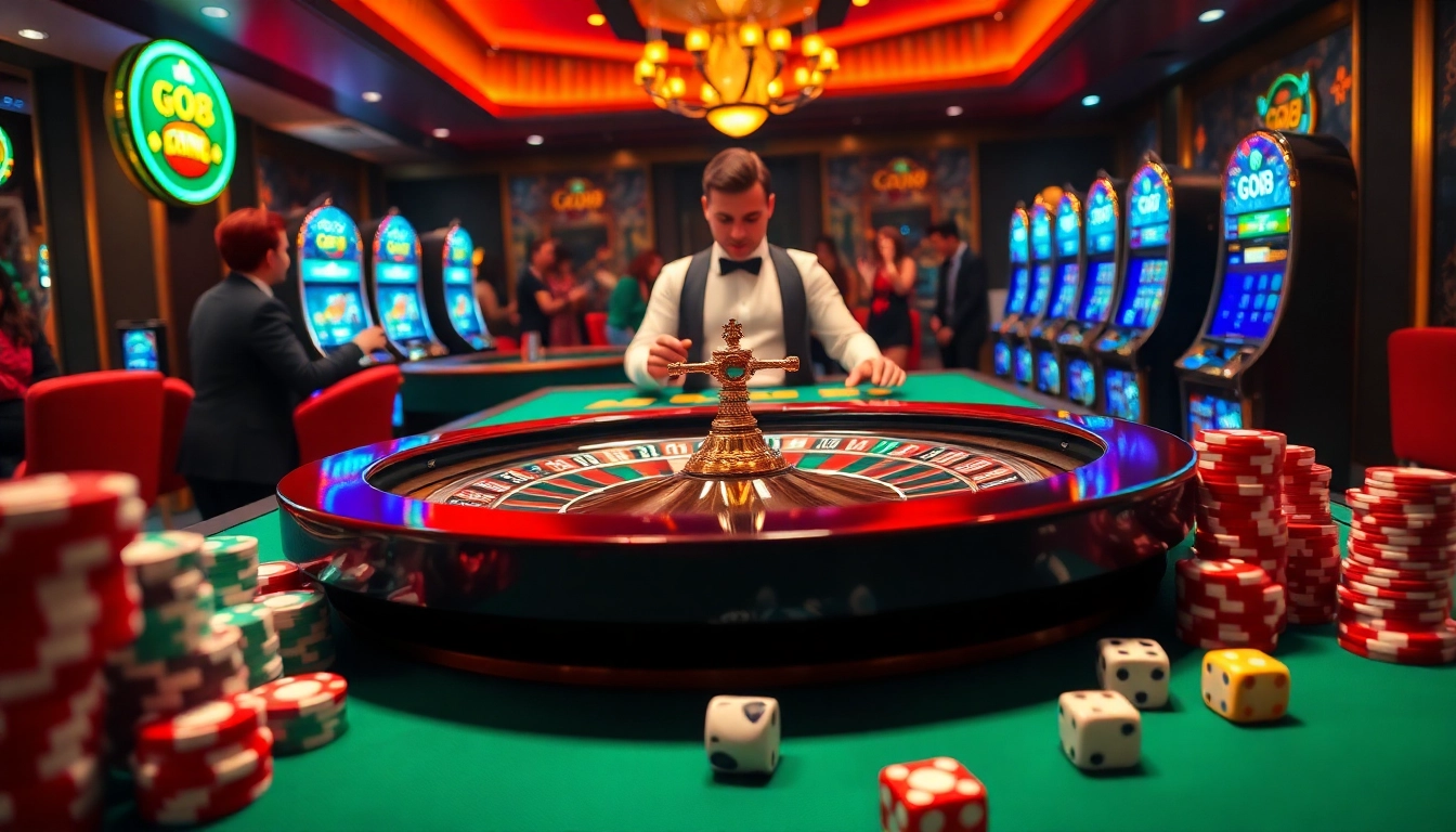 Players enjoying games at a GO8 casino, featuring a lively roulette table and vibrant atmosphere.