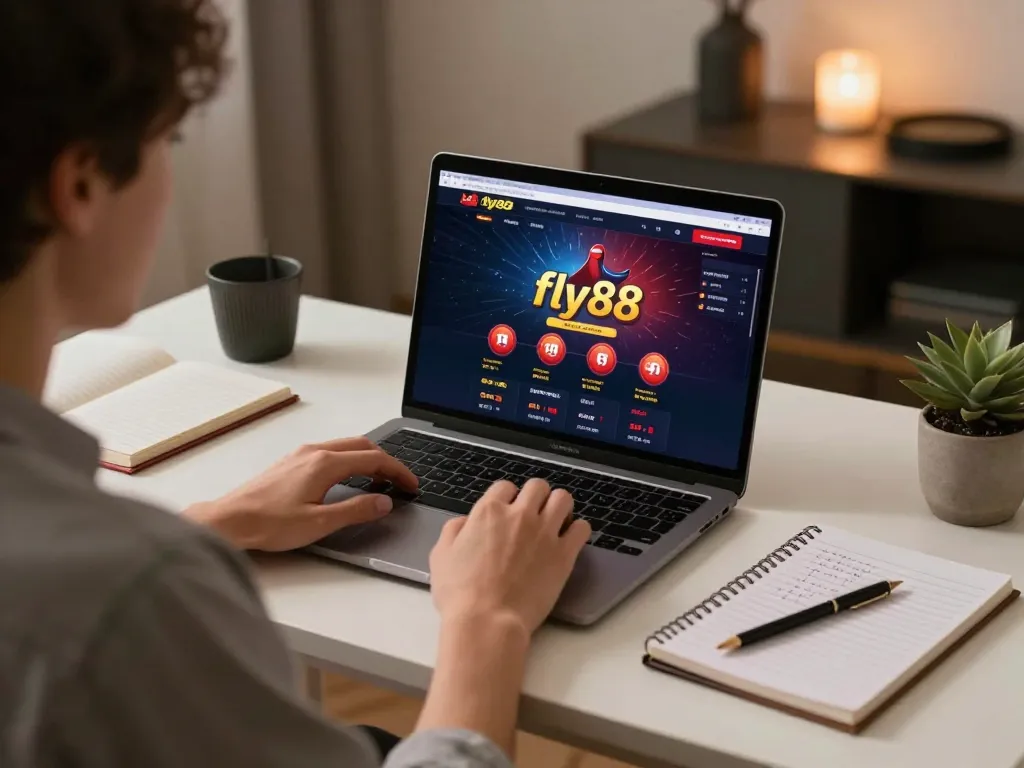 Play at fly88 casino online with a sleek laptop and strategic materials for better odds