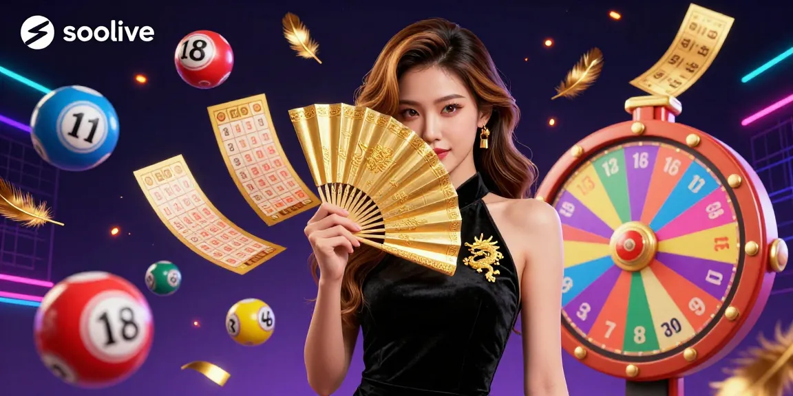 Socolive captures the thrill of live betting with dynamic lottery elements and a mysterious Asian woman.