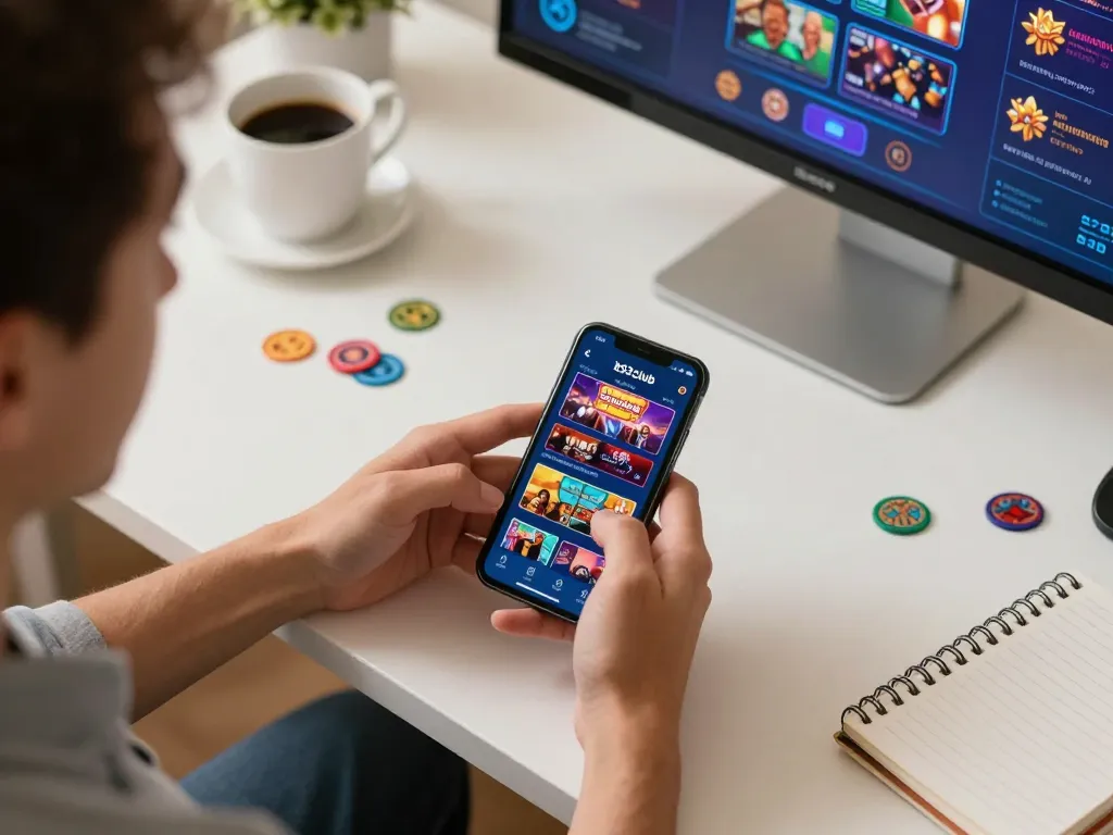Player enjoying a mobile gaming session with the b52club app featuring vibrant casino game options.