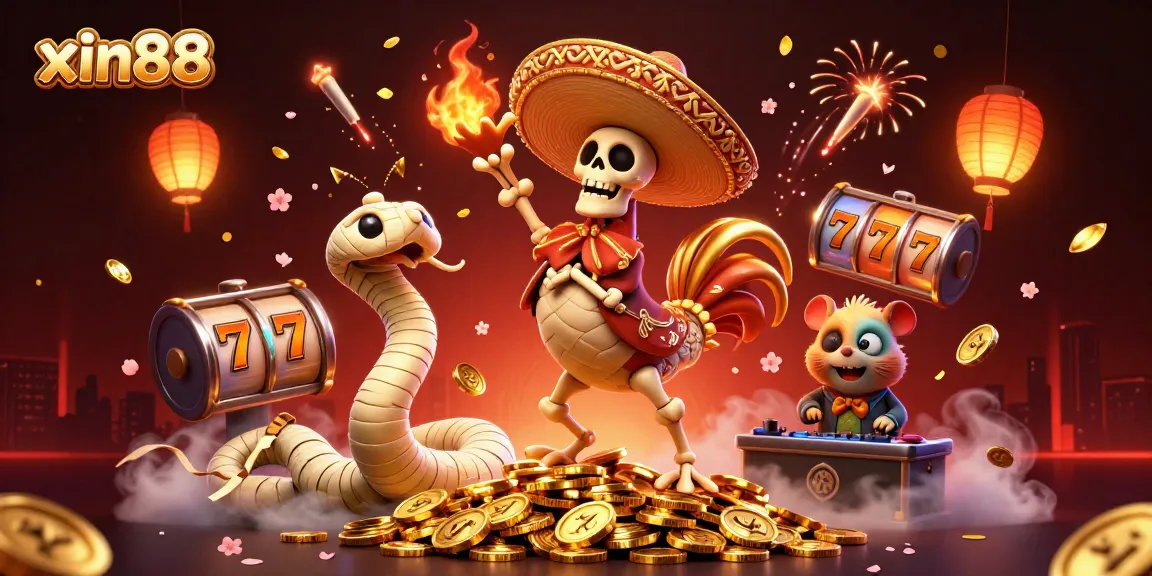Experience the xin88 excitement with a vibrant 3D casino scene featuring a lively mariachi rooster.