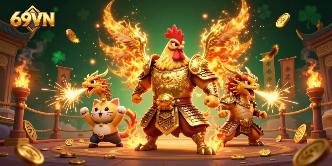 Experience thrilling action at 69VN with fighting warriors and golden gaming elements sparkling throughout