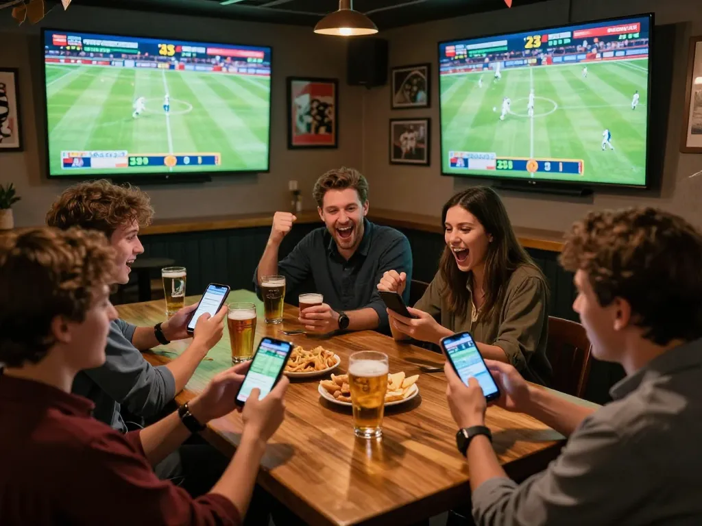 Sports enthusiasts engaging in live betting at keobongda football match, surrounded by lively atmosphere and excitement