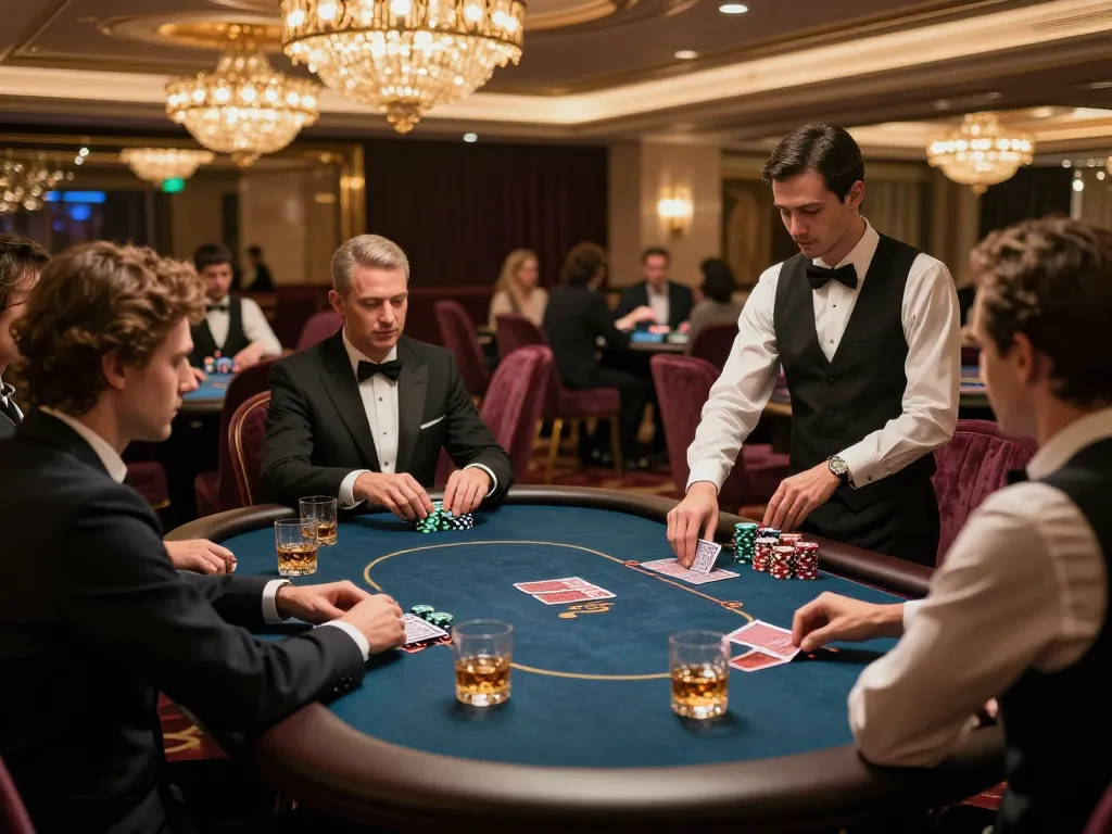 Engaged players in an upscale fabet VIP poker game, showcasing high-stakes action and luxury ambience.