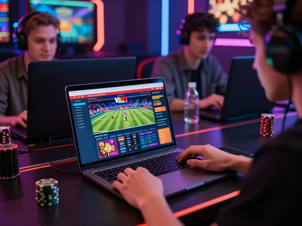 Exciting Vsbet online gaming experience with a player betting on sports in a vibrant virtual environment.