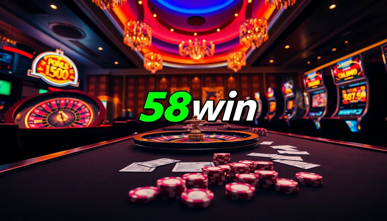 Experience the thrill of online gaming with 58win, featuring vibrant casino elements.