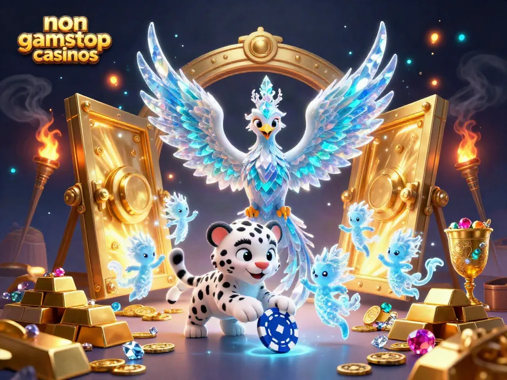 Experience thrilling gaming at non gamstop casinos with an ice phoenix and a playful snow leopard!