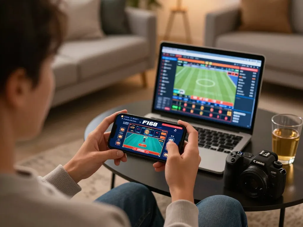 Engaged user playing F168 mobile casino app on smartphone, showcasing online gambling experience