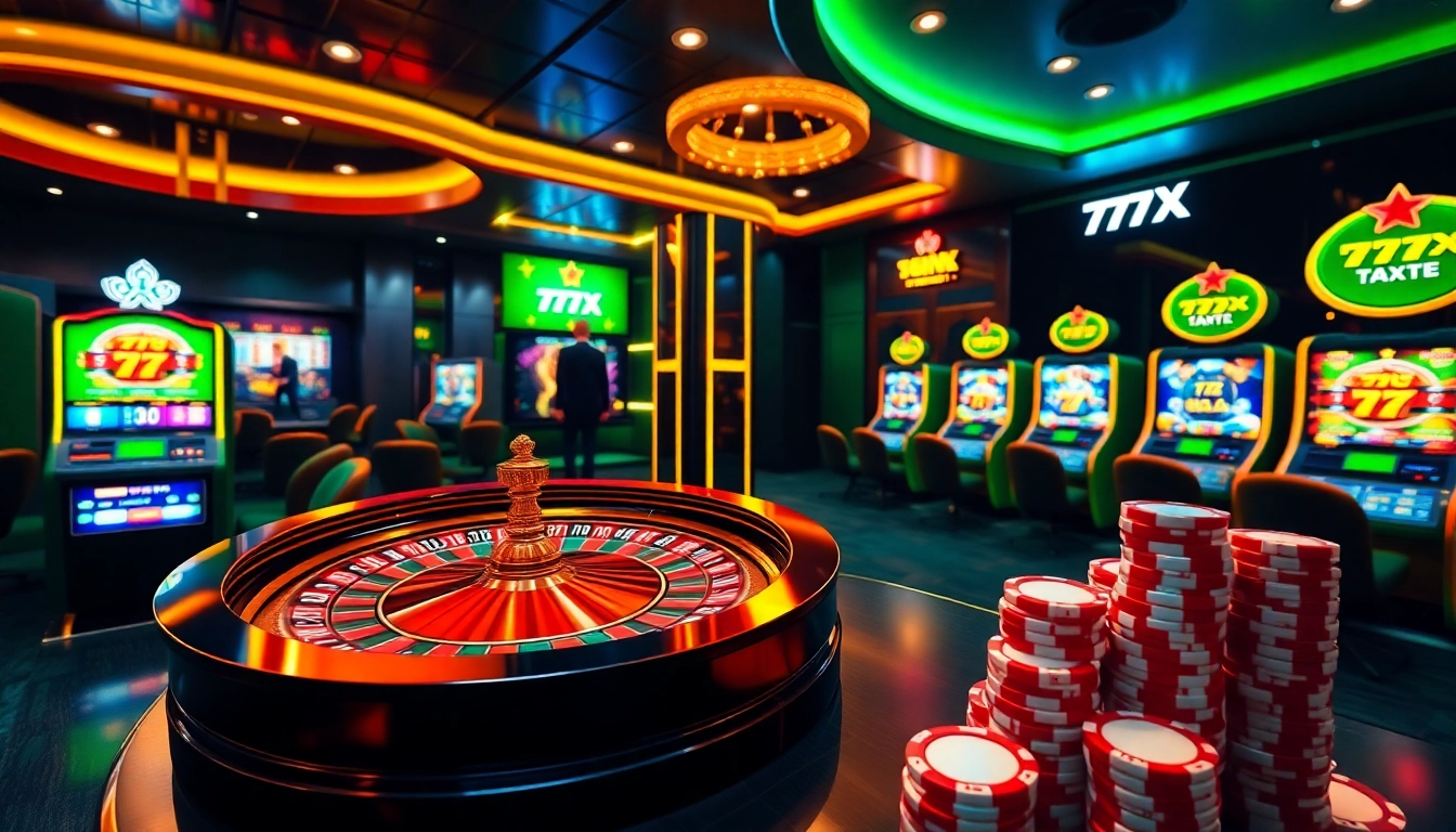 Engaging online gambling experience at https://777x.center/ with roulette wheel and poker chips.