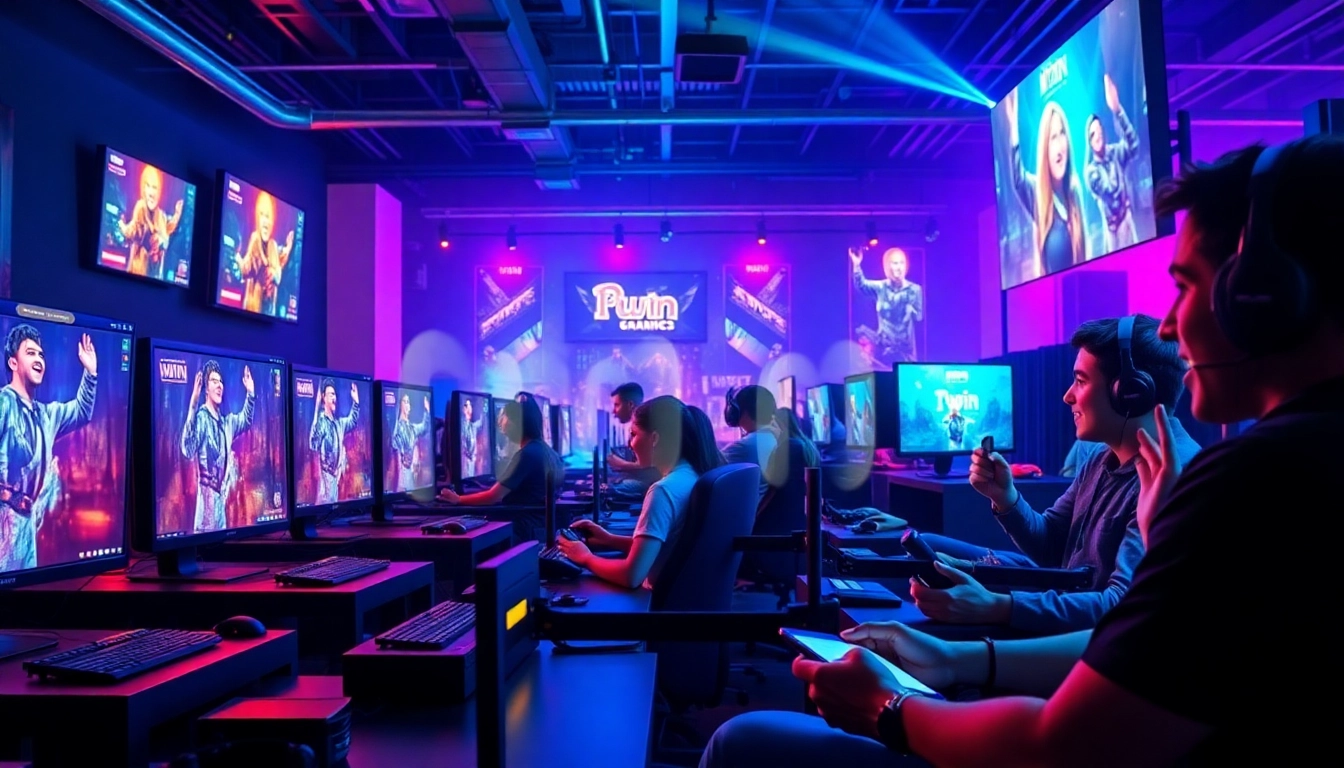 Exciting gaming scene at IWIN, featuring diverse players engaging with modern gaming setups.