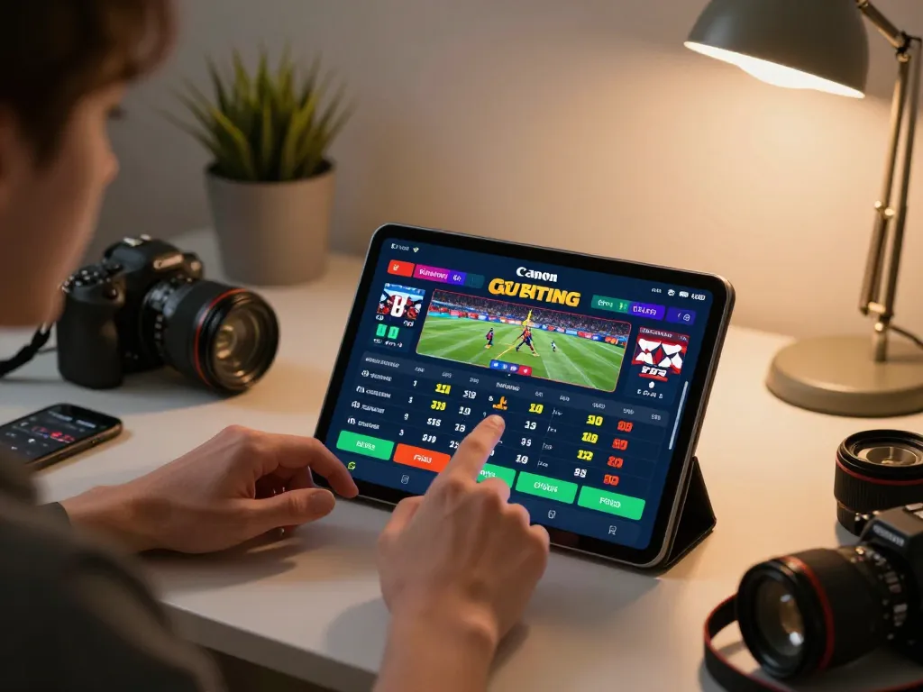 Engaging live betting scene with hay88x app on tablet during home sports event.