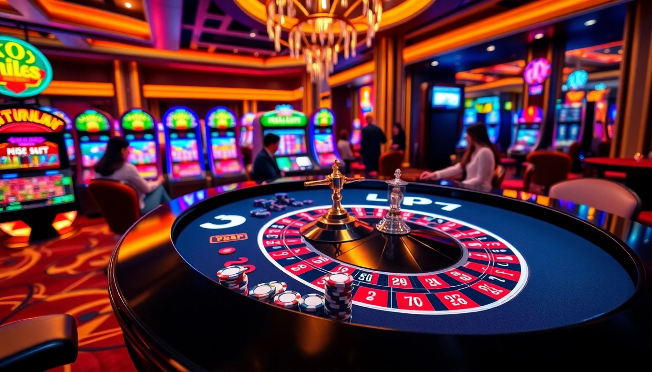 Exciting players at the roulette table experience action at https://winvn.wiki with colorful slot machines and betting interfaces.