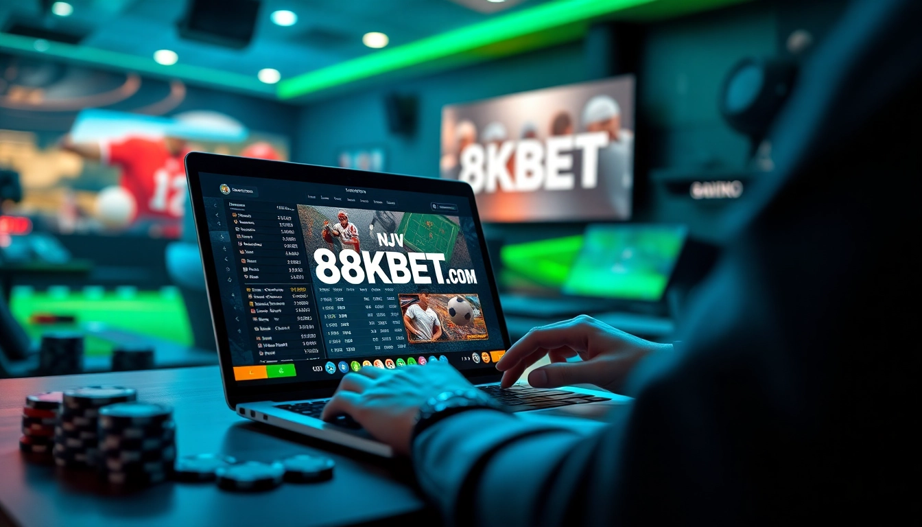 Engaging online betting experience featuring 8KBET interface, sports visuals, and modern aesthetics.