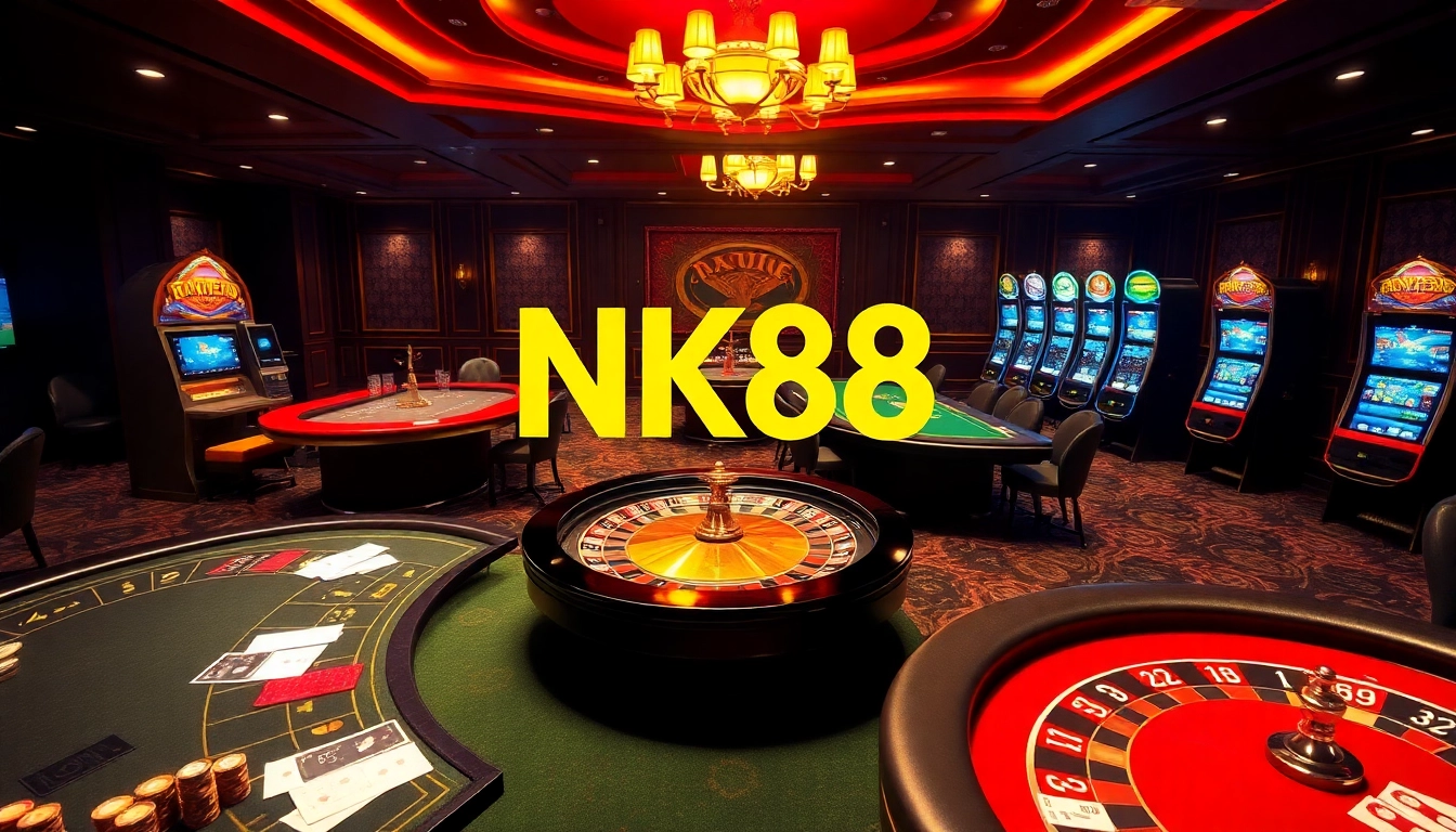 Players enjoying games at NK88 casino, featuring luxurious tables and vibrant atmosphere.