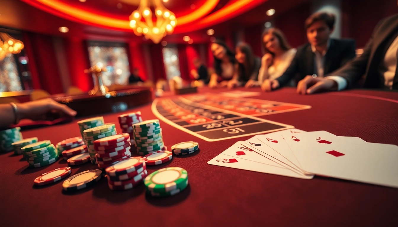 Engage in excitement at Go8 casino with vibrant poker chips and roulette wheel.