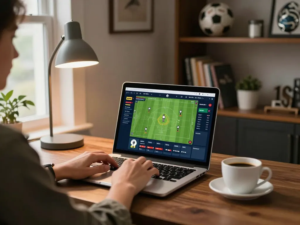 Place bets at lv88 using a laptop in a cozy home office setting with warm lighting.
