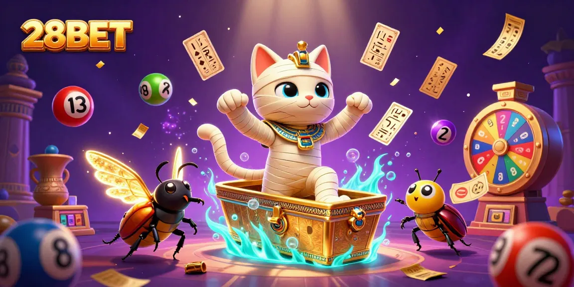 Join the excitement at 28BET playing vibrant lottery games and slot experiences in a mesmerizing casino scene.